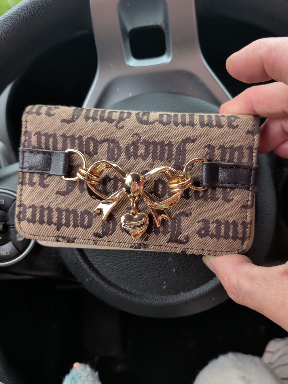 Juicy Couture Brown Logo Bow Card Holder with Gold Hardware